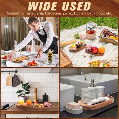 Linwnil Wood Serving Trays Charcuterie Boards Oval Wooden Plates Wood Serving Platter Cheese Dinner Plates Bulk for Dessert Snack Bread Fruit Appetizer Dishes (11.5x4Inch*12Pack) - size: 11.5" X 4"_12pack