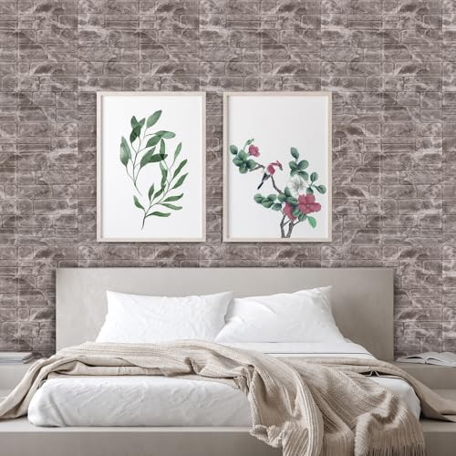 YU LI 3DH 3D Wall Panels Peel and Stick Faux Stone Wall Panel White 20-Pack Faux Brick Self-Adhesive Wallpaper 3D Foam Brick Wallpaper - color: Gray, size: 20PCS