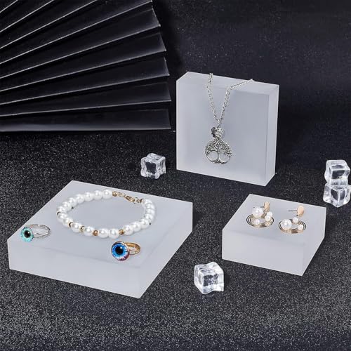 FINGERINSPIRE Solid Frosted Acrylic Square Display Base 4" x 4" x 0.9" Polished Display Block Craft Jewelry Riser Stand for Ring Earring Bracelet Accessory Collectibles Retail Photography - color: 4" X 4" X 0.9"