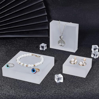 FINGERINSPIRE Solid Frosted Acrylic Square Display Base 4" x 4" x 0.9" Polished Display Block Craft Jewelry Riser Stand for Ring Earring Bracelet Accessory Collectibles Retail Photography - color: 4" X 4" X 0.9"