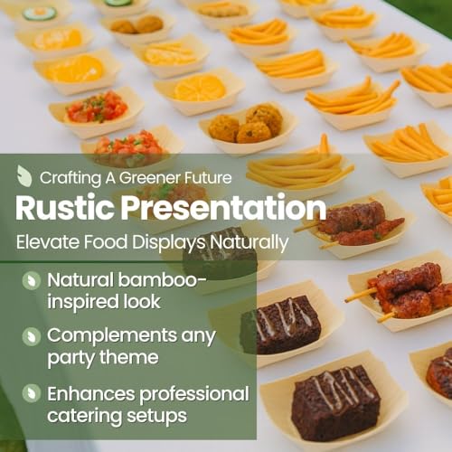 Dtocs 135mm Disposable Wooden Boat Plates 50 Pcs. Biodegradable Wood Serving Boats | Eco-Friendly Food Boats for Sushi, Desserts, Appetizers, Snacks | Alternate to Plastic, Bamboo, Paper Plates - size: 135mm-50 Pcs