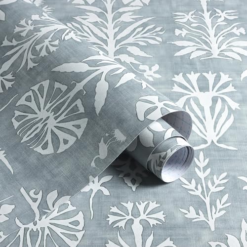Nukofal Vintage Peel and Stick Wallpaper Floral Contact Paper 16.9inch x 118.1inch Blue Boho Wallpaper Textured Self Adhesive Removable Wall Paper for Bedroom Cabinet Retro Wall Decorative Vinyl - color: Vintage