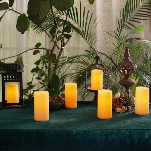 Homemory 3" x 6" Waterproof Flameless Candles, Outdoor Indoor Battery Operated LED Pillar Candles with Remote Control and Timer, Plastic, Long Lasting, Set of 6 - size: Set of 6,3"x6"