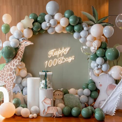 MEBAY Green White Sand Balloon Arch Kit, 141Pcs Avocado Green Sand White Boho Sandy Brown and White Balloons for Baby Shower Bridal Shower Birthday Party - color: 141-sand White
