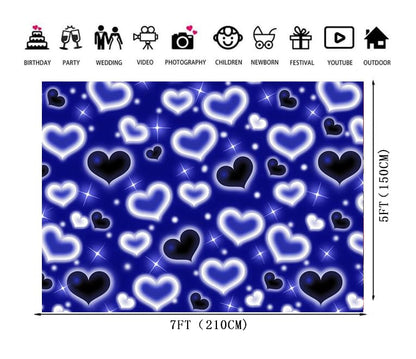 Blue Heart Early 90s Backdrop Blue Heart Old School 90s Valentine's Day Birthday Party Backdrop Graduation Party Photo Backdrop Happy Birthday Background 7x5ft - size: purple