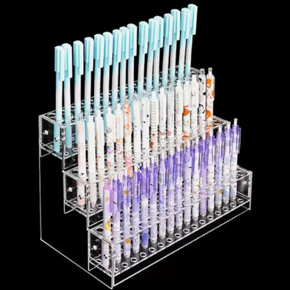 WAYUTO 144 Holes Acrylic Pencil Holder Pen Storage Rack Marker Display Stand Makeup Brush Organizer Stationery Supplies Holder for Desktop 3-Tier