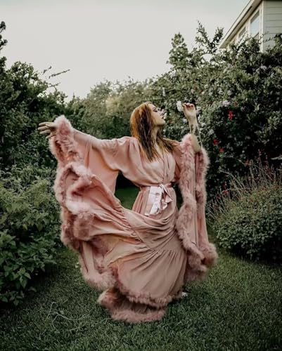 Feather Silk Satin Bridal Robe Long Wedding Scarf Illusion Bathrobe Sleepwear for Women Sexy Lingerie Nightgown - color: Teal, size: 4X-Large Plus