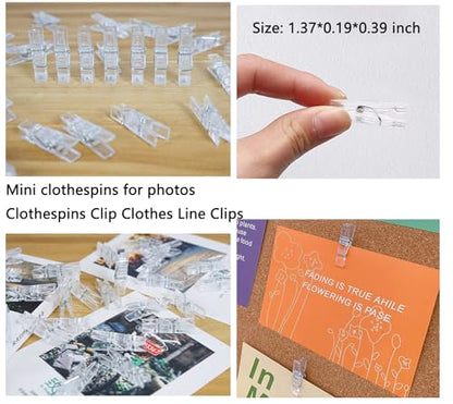 100pcs Photo Clips Mini Transparent Plastic Clear Paper Clips Mini Clothes Pins for Photos String Fairy Lights (100)