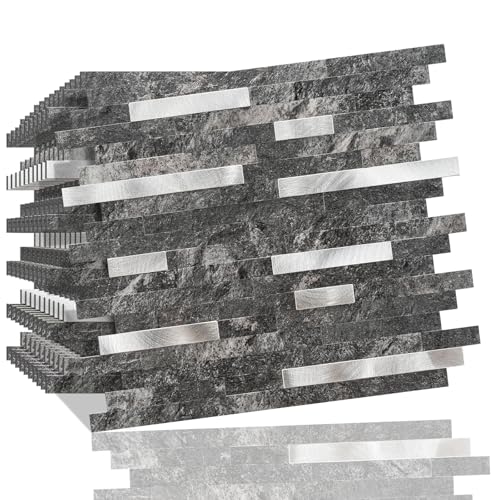 Peel and Stick Backsplash, 10-Sheet Peel and Stick Tiles PVC Wall Tile Stick on Backsplash for Kitchen - color: Dark Slate