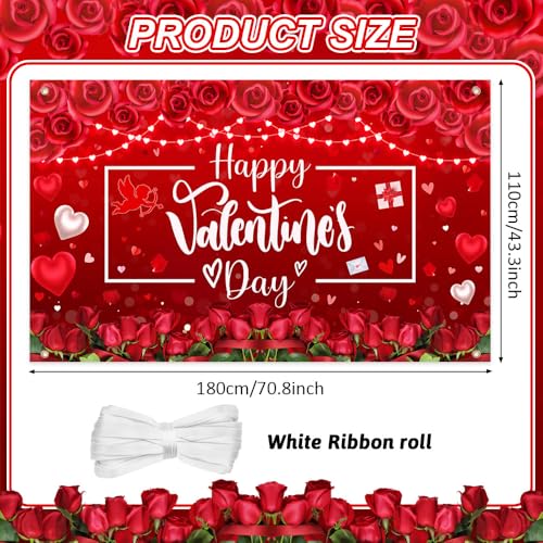 AIBIIN Happy Valentines Day Backdrop Red Flower Happy Valentine's Day Decorations Banner Red Heart Valentines Day Party Decorations Backdrop Photo Booth Props 70.8x43.3 inch - color: Red, size: 70.8 x 43.3inch