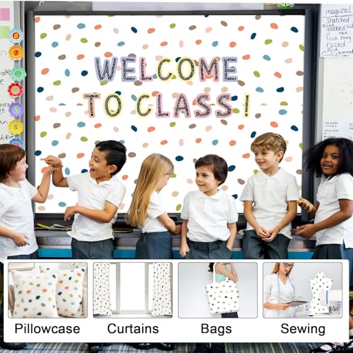 120x47 in Bulletin Board Fabric Background Back to School Classroom Decoration Large Polyester Photography Backdrop for Class Home Office Wall Decor Pillows Curtains Crafts Boho Dot - style: Boho Dot