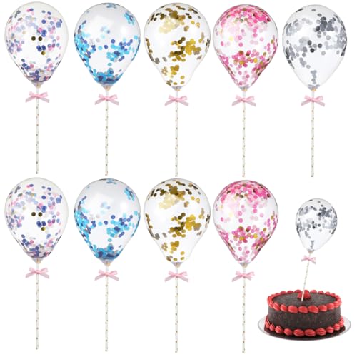 BESTOYARD 10Pcs Mini Balloon Cake Toppers, Confetti Mini Balloons on a Stick for Birthday Cupcake Topper Decorations, Christmas Party, Baby Shower Bridal, Baking Decor, Photography Props, Colorful