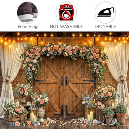 5x3ft Western Wedding Backdrop Rustic Barn Door Photography Backdrop Farmhouse Pink Flower Cabin Wooden Birthday Baby Shower Country Anniversary Bridal Party Banner Photo Booth Props Background - color: Multi90, size: 5X3FT