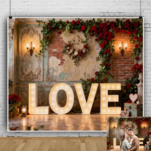 Valentines Backdrop 10x8ft Vintage Red Brick Wall Flower Valentine Backdrops for Photography Romantic Rose Candle Valentine's Day Decorations for Party Happy Galentines Photo Props Background - color: Gold, size: 10x8ft