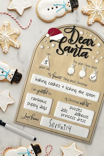 Dear Santa Photo Board | Christmas Photo Prop with Dry Erase Marker - Personalized Holiday Keepsake for Kids | Black