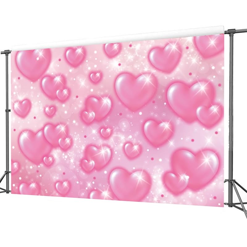 8X6ft Valentine's Day Backdrop Pink Heart Early 2000s Backdrop Valentine's Day Wedding Bridal Shower Party Decor Banner Portrait Photo Studio Booth Props - size: 8x6ft