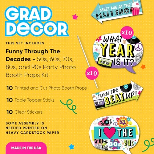 Big Dot of Happiness Funny Through The Decades - 50s, 60s, 70s, 80s, and 90s Party Photo Booth Props Kit - 10 Piece - color: Through the Decades
