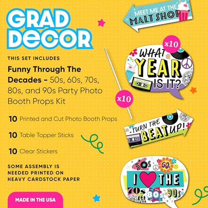 Big Dot of Happiness Funny Through The Decades - 50s, 60s, 70s, 80s, and 90s Party Photo Booth Props Kit - 10 Piece - color: Through the Decades