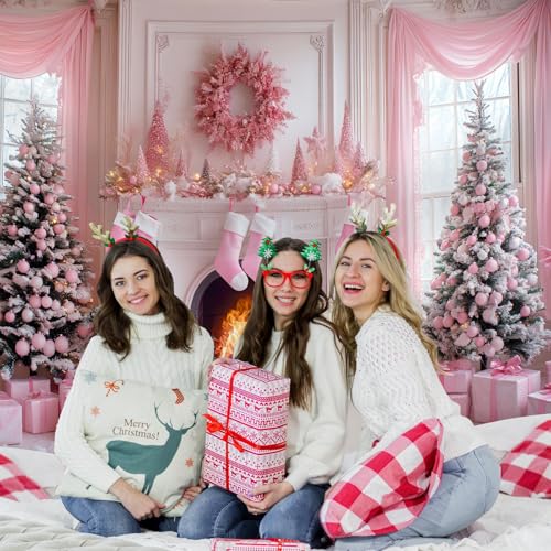 AIBIIN 8x6ft Pink Christmas Backdrop Pink Christmas Tree Fireplace Photography Background Winter Snow Scene Birthday Baby Shower Vinyl Photo Studio Props - color: Fireplace, size: 8x6ft