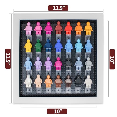 Figurine Display Case 10x10 White Shadow Box for Miniature Figures 10x10 White Wood Shadow Box with Black Base to Display Up to 28 Block Figures - color: White With Black Backing, size: 10x10