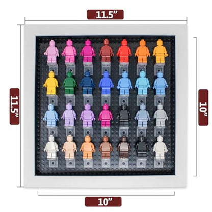 Figurine Display Case 10x10 White Shadow Box for Miniature Figures 10x10 White Wood Shadow Box with Black Base to Display Up to 28 Block Figures - color: White With Black Backing, size: 10x10