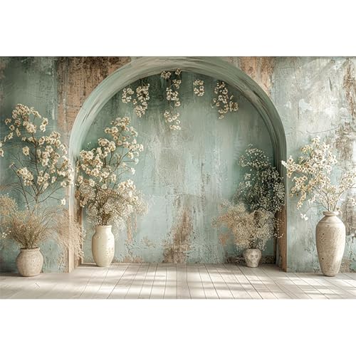 5x3ft Vintage Flower Wall Backdrops for Photography Mint Green Ancient Background Cloth Victoria Floral Bridal Shower Honeymoon Travel Vocation Props Wedding Engagement Party Banner Props - color: Mint Green, size: 5x3ft