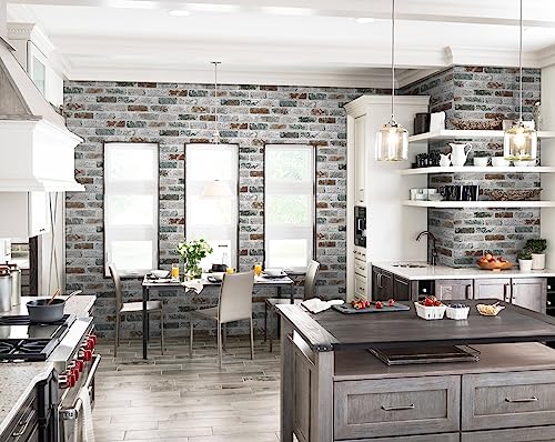 Guvana 17.3"×590" Brick Peel and Stick Wallpaper Red/Blue/Grey Brick Contact Paper Self Adhesive Wallpaper 3D Brick Texture Vintage Removable Wall Paper for Livingroom Decor - color: Red/Blue/Grey, size: 17.3" x 590"