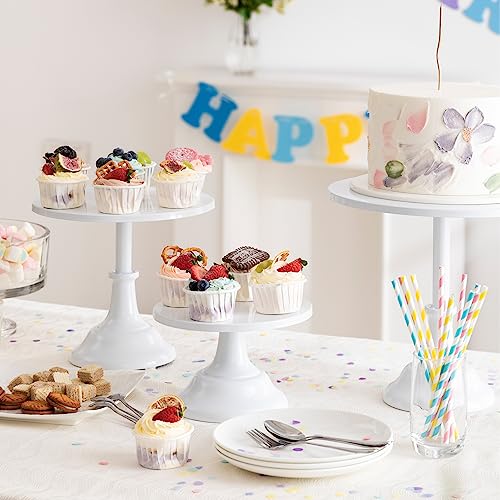 HBlife 3-PCS White Cake Stand Set (8"/10"/12" Plate) for 6-10 Inch Cakes, Perfect Dessert Table Display Set, Cupcake&Cake Stands for Party, Wedding, Birthday, Baby Shower, Anniversary (Metal) - color: White