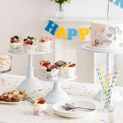 HBlife 3-PCS White Cake Stand Set (8"/10"/12" Plate) for 6-10 Inch Cakes, Perfect Dessert Table Display Set, Cupcake&Cake Stands for Party, Wedding, Birthday, Baby Shower, Anniversary (Metal) - color: White