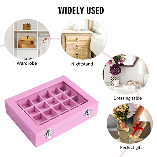 Vicoter Velvet Jewelry Box 24 Grid Jewelry Ring Display Organiser Box Tray Holder Earrings Storage Case for Girls Wife Mom Women (Pink) - color: Pink