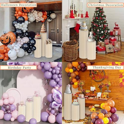 Foldable Cylinder Pedestal Stand for Parties 3pcs Columns Pedestal Display Stands Round White Cylinder Column Table Roman Pillar for Wedding Birthday Baby Shower Party Decor