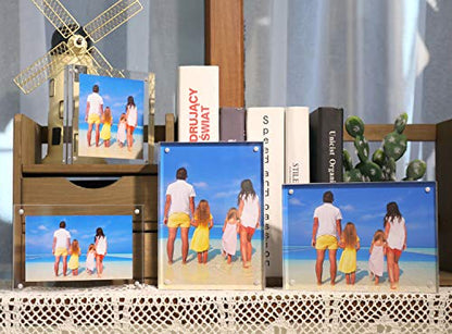Meetu Acrylic Picture Frame 8x10,Clear Freestanding Double Sided 24mm Thickness Frameless Magnetic Photo Frames Desktop Display with Gift Box Package (5 Pack) - size: 8x10“(5 Pack)