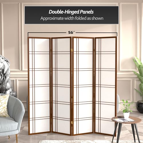 Red Lantern 6 ft. Tall Double Cross Shoji Screen - Walnut - 4 Panels - color: Walnut, size: 4 Panel