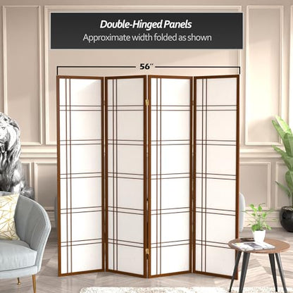 Red Lantern 6 ft. Tall Double Cross Shoji Screen - Walnut - 4 Panels - color: Walnut, size: 4 Panel