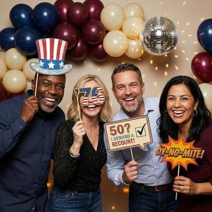 50th Birthday Photo Booth Props (20 Pcs) - 1976 Bicentennial Theme Decorations - Funny Retro 70s & Patriotic Party Supplies - Birthday Favors for Men & Women Turning 50 in 2026