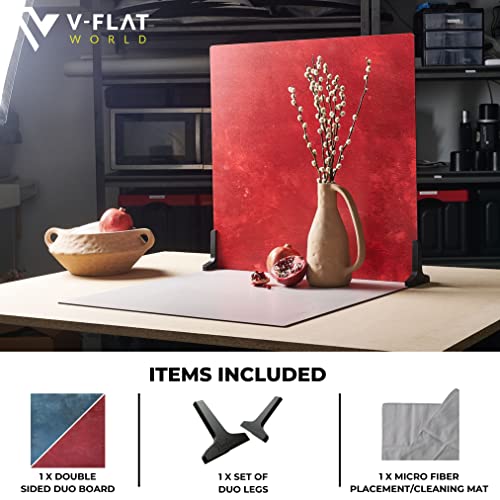 V-FLAT WORLD Duo Board Product Photography Backdrops - 2-Sided Background for Photograph, Item & Food Photography Background - Includes 2 Legs & Mat - 24" x 24", Cobalt Blueberry/Cranberry Crimson - color: Cobalt Blueberry/Cranberry Crimson, size: 24 x 24