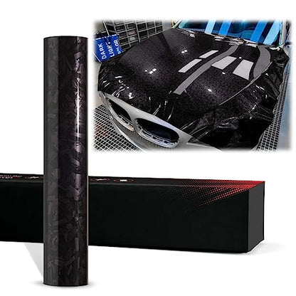 2pcs 4"x8" (10cmx20cm) Sample Black PET Marble Forged Carbon Fiber Textured Gloss Vinyl Wrap Auto Car Sticker Decal Film Sheet Bubble Free Air Release Technology - color: Black, size: 2pcs 4"x8" (10cmx20cm) Sample