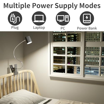 Dott Arts Desk Lamp,USB Clip On Light with 3 Color Modes,LED 10 Levels Brightness Reading Lamp, 360°Gooseneck Book Light,Eye-Care Reading Light for Home Office,Headboards Grey - color: Gray