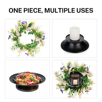 MOYEE Candle Holder Centerpieces for Tables,Candle Ring,Wreaths, Black Metal Candle Stick Paired Artificial Flowers 14 in Versatile Dining Table Centrepiece - color: Purple Trumpet Flower Wreath