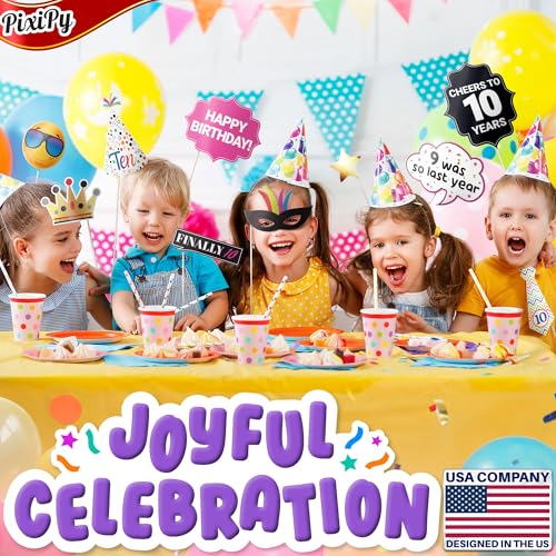 Photo Booth Props Kids 10th Birthday - 40 Piece Set, Multicolored - Funny Party Selfie Accessories for Photoshoot by PixiPy - color: Multicolored, size: Pack of 40