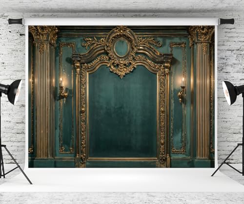 Kate 7×5ft Green Medieval Wall Backdrop Photography Vintage Roman Columns Gold Candles Elegant Portraits Maternal Birthday Party Banner Background Photography Studio Props Photos Videos - size: 7×5ft