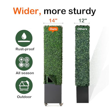 Artificial Boxwood Hedge Wall with Dark Grey Planter Box and Wheels, Greenery Fake Faux Grass Panels Backdrop Divider 48" WX81 HX14 D - size: 48"WX81"HX14"D