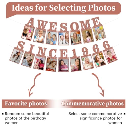 Pre-strung Awesome Since 1966 Photo Banner Birthday Decorations for Women- Pink Rose Gold Glitter 60th Birthday and Anniversary Decorations Party Supplies - style: Pink Rose Gold 60th