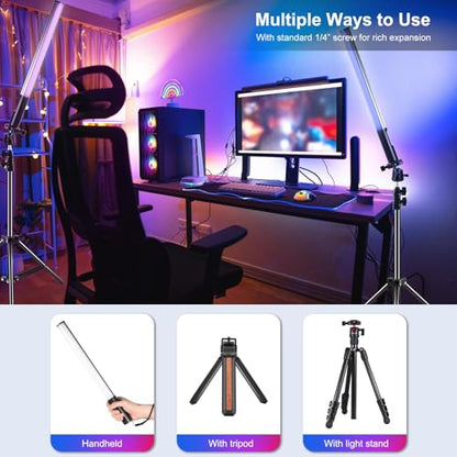 PULUZ RGB LED Video Light Stick, Photography Lighting Wand with 132 LEDs Lights, Dimmable 2500K~9000K CRI95+ Full Color LED Light with 2600mAh Battery, 20 Light Scenes - size: 18.1 inches