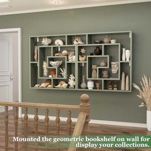 Armocity 6 Tier Display Book Shelf Wall Mounted Bookshelf Freestanding Geometric Bookcase Floating Book Shelves for Wall Bedroom Living Room Home Office, 45.5"(W) * 47"(H), Crab Green - color: Crab Green