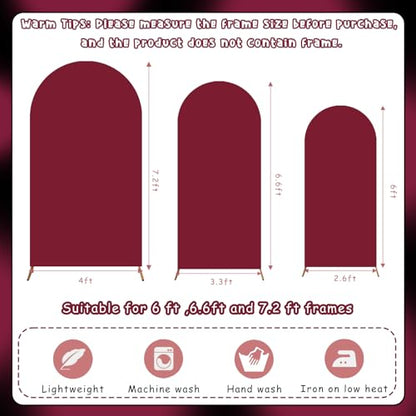 3Pcs Crimson Arch Backdrop Covers(7.2FT/6.6FT/6FT), Spandex Fitted Chiara Arch Stand Covers Backdrops for Wedding Baby Shower Birthday Graduation Photo Booth Props(Only Cover) - color: Crimson, size: 7.2FT/6.6FT/6FT