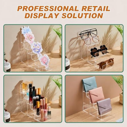 Kathfly 2 Pack 6-tier Acrylic Display Stand for Purses & Wallets, Clear Riser Organizer Shelf for Perfume, Sunglasses, Cosmetics, Multi-Tiered Countertop Vendor Display for Craft Fairs, Retail - size: 6-tier
