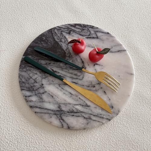 Natural Round Marble Tray Glossy Pastry Board for Dessert, Cheese, Coffee, Smooth on Both Sides (Black Purple) - color: Black Purple
