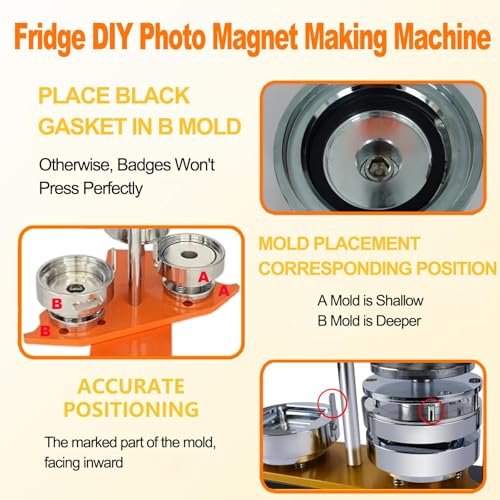 Magnet Maker Machine, Round Badge Pin Button Presser with Paper Cutter + 100 Sets Magnets Making Supplies + 100 Sets Badge Making Supplies + 100pcs Photo Paper 1.46x1.46in/37x37mm - size: 1.46x1.46in/37x37mm