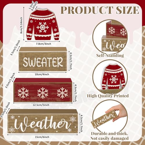 Lineshading 4 Pcs Christmas Table Decorations Ugly Sweater Christmas Decor Winter Tiered Tray Decor Xmas Centerpiece Decorative Ugly Sweater Block Signs Gift Farmhouse Xmas Decoration for Home Kitchen - style: Christmas Sweate